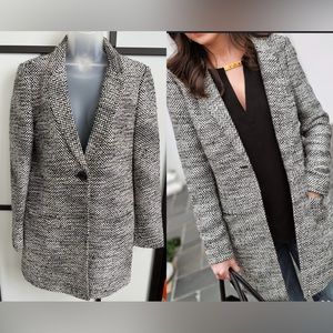 Old Navy Holiday 2014 Jacket Coat Black White Tweed Boucle Peacoat Finley